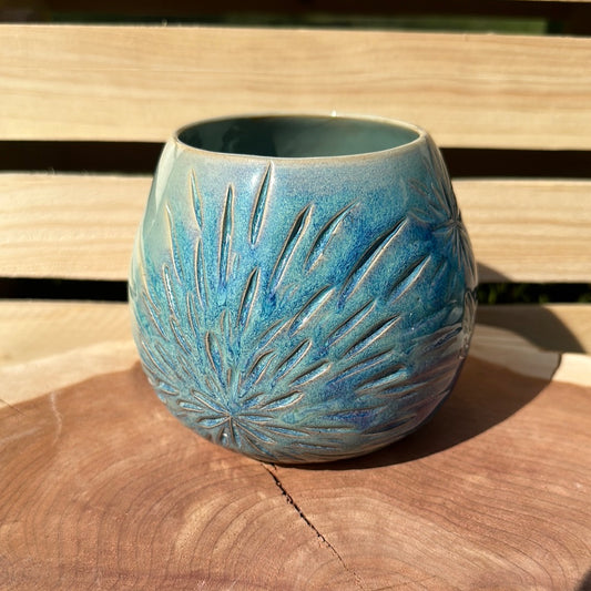 Carved blue drip vase
